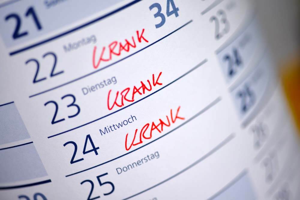 Kalender mit Einträgen "krank"